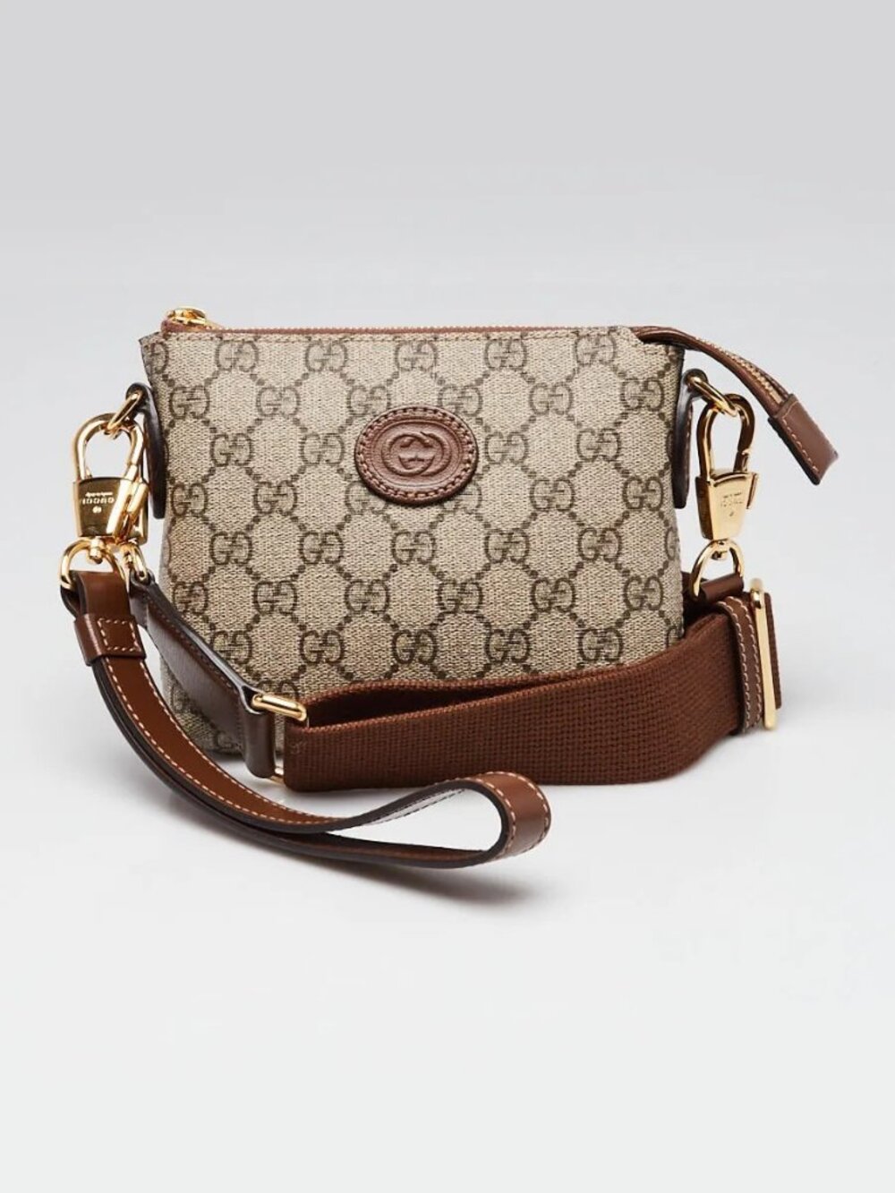 Gucci Beige/Ebony GG Coated Canvas/Leather Mini Wristlet Crossbody Bag